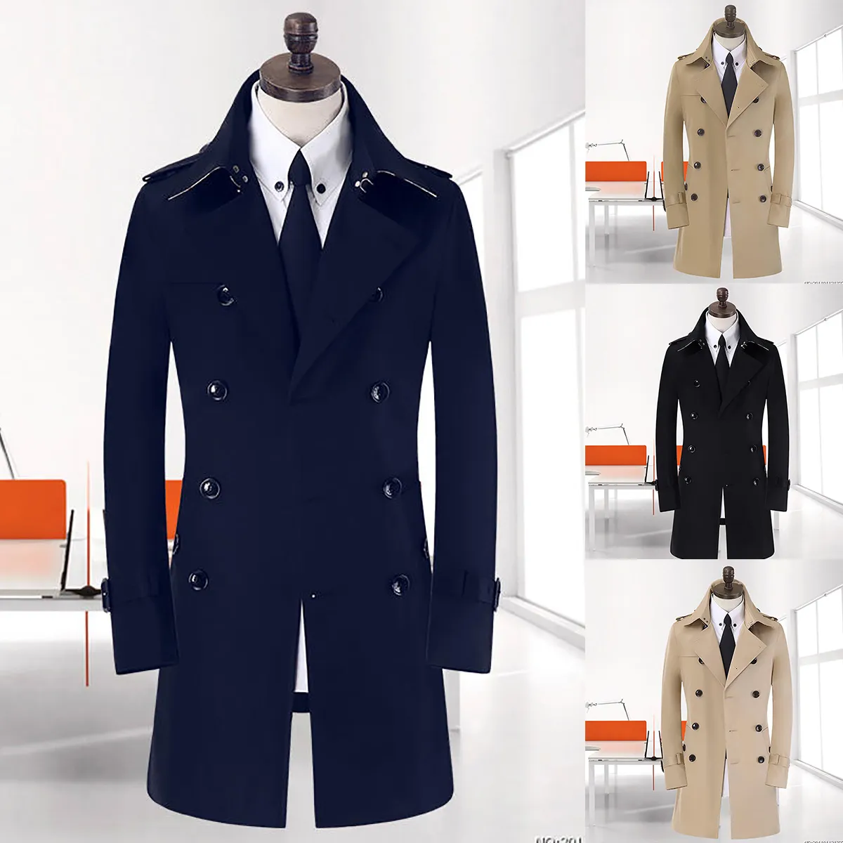 Fashion Men Wool Long Coat Casual Business Double Breasted Overcoat Mens Leisure Blazer Male Jackets