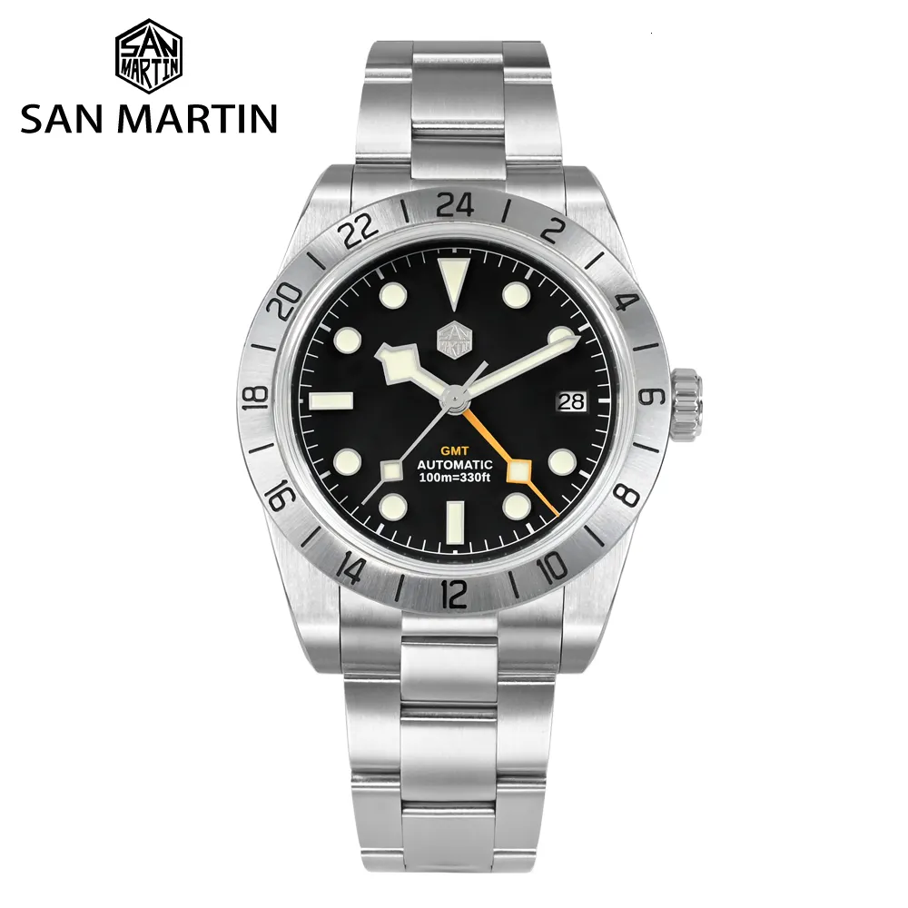 Wristwatches San Martin NH34 39mm BB GMT Mens Mens Watches Watch Business Dress Watch for Men Automatic Mechanical Sapphire Windows BGW9 230802