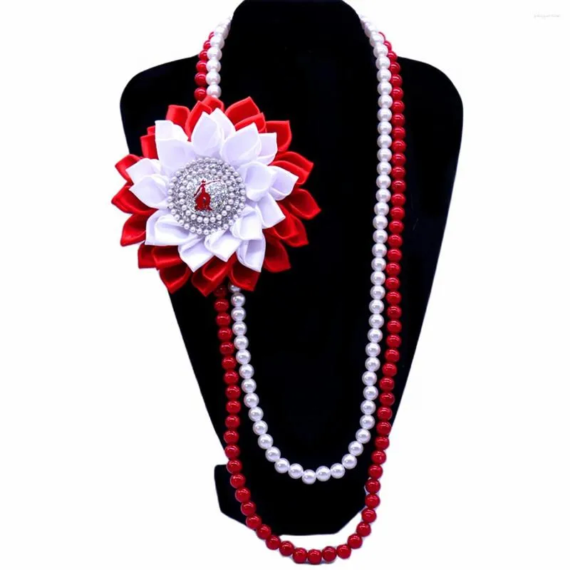 Choker College Community Gifts Silk Ribbon Corsage Flower Shoulder Red Fortitude Lady Detal Greek Pearl Necklace Jewelry