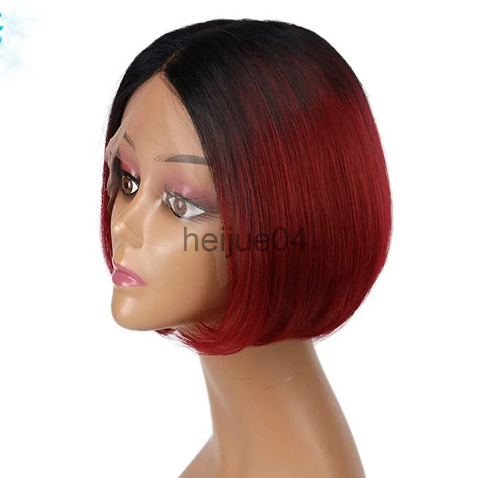 Capless pruiken van echt haar BHF Lace Front Pruiken van echt haar voor vrouwen Braziliaanse Remy Straight T Lace Part Wig 13x1 Pre Plucked Bob Wig With Highlights x0802