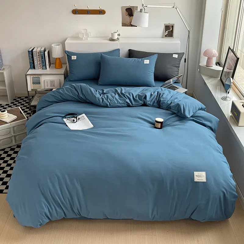 Conjunto de roupa de cama de tecido de alta qualidade capa de edredom de cor sólida para cama de solteiro colcha king size 230801