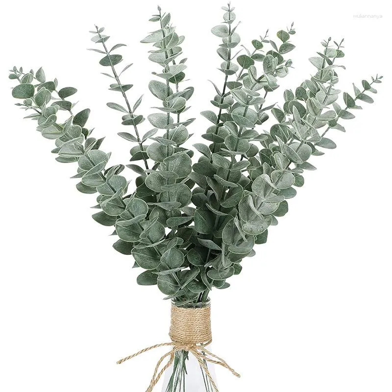 Fleurs décoratives 5 pièces tiges d'eucalyptus feuilles artificielles décor Faux branches de verdure pour la décoration de la maison de fête de mariage