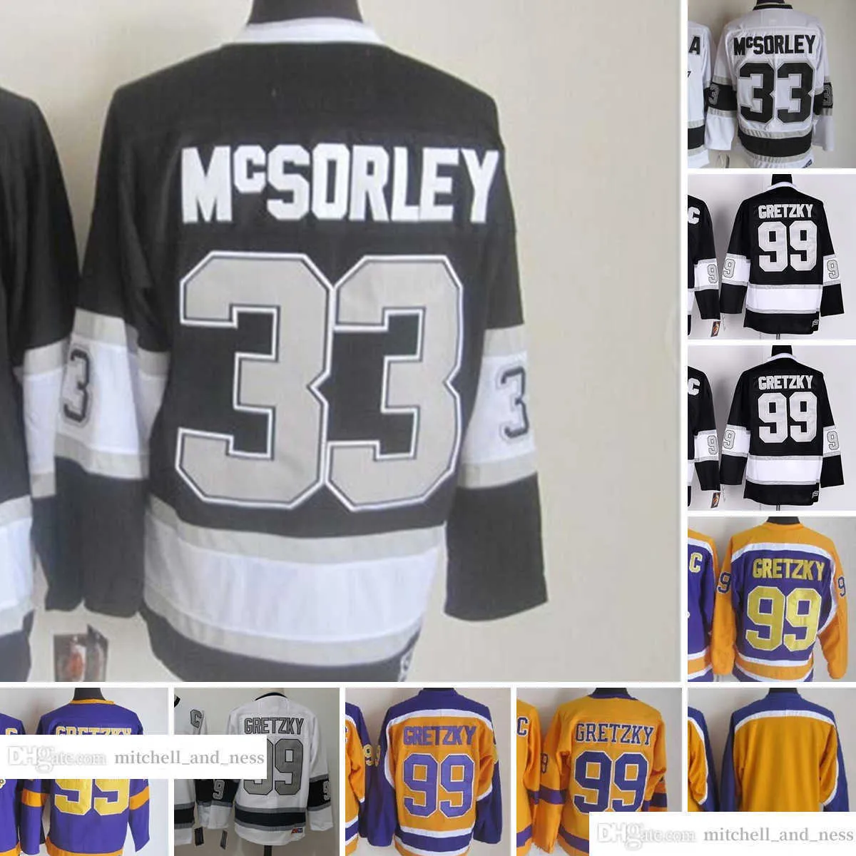 Film Vintage Hockey 99 Wayne Gretzky Jerseys CCM Borduurwerk 33 Marty McSorley Jersey Paars Geel Wit Zwart Heren