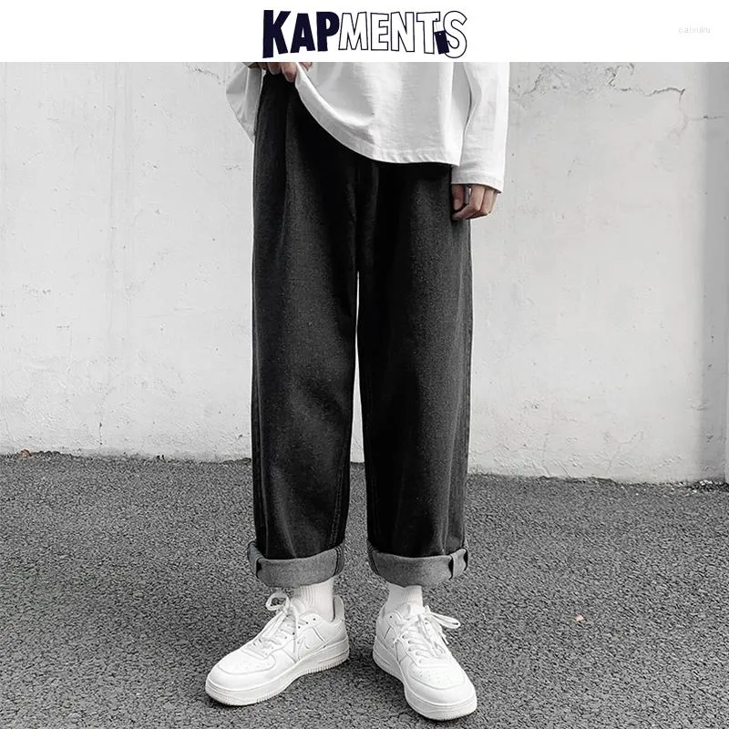 Jeans Masculino KAPMENTS Calças Masculinas Pernas Largas 2 Cores 2023 Moda Japonesa Masculina Streetwear Calças Denim Masculino Coreano Harajuku Harem