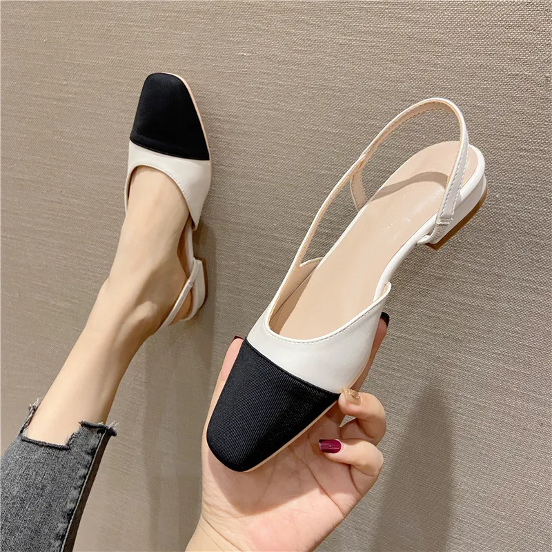 Dress Shoes Round Head Low Heel Sandals Patchwork Mary Jane Women Summer Slingback Flats Soft Sole Wild Zapatillas Mujer 230801
