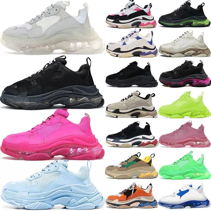 2023 Triple S Heren Designer Casual Schoenen Platform Sneakers Dames Clear Sole Zwart Wit Grijs Groen Rood Roze Blauw Koninklijk Neon Heren Trainers Tennis