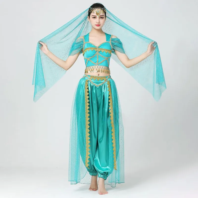 Exotic Indian Dance Belly Dance Costumes Set For Women 5Pcs Noble Princess Jasmine Cosplay Stage Performance Dancewear