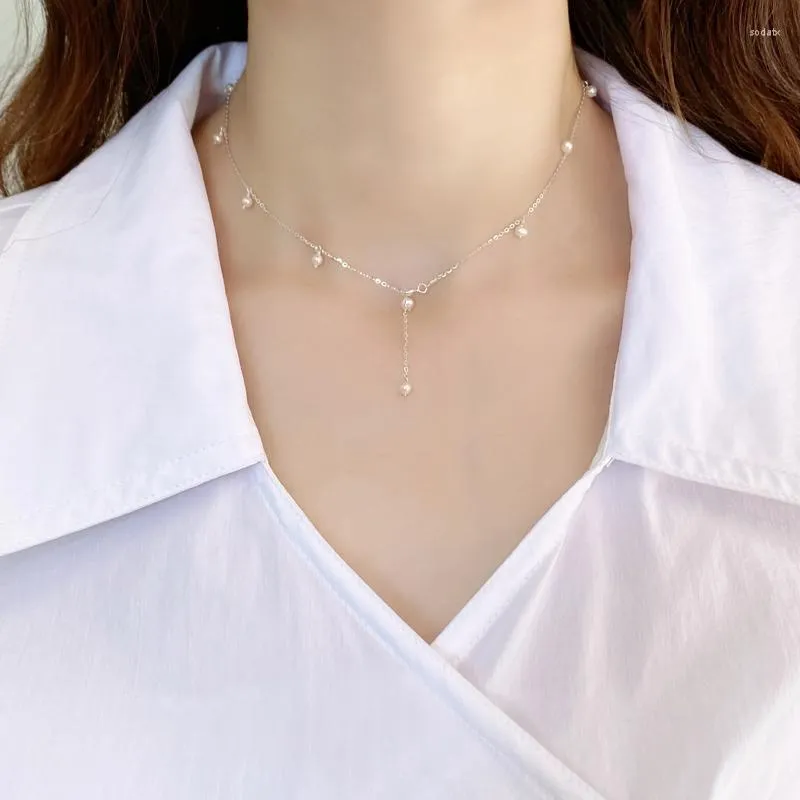 Trend łańcuchów naturalne perły słodkowodne 925 Srebrny naszyjnik dla kobiet prezent biżuterii
