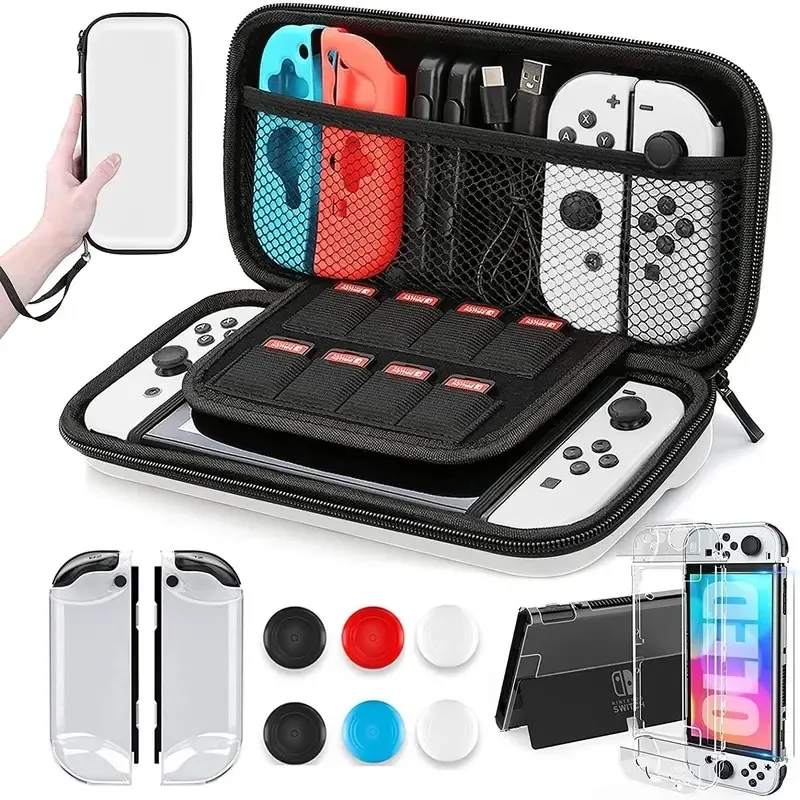 Estojo de transporte para Nintendo Switch OLED, kit de acessórios 9 em 1 para 2021 NS Switch OLED modelo com estojo protetor encaixável, protetor de tela HD