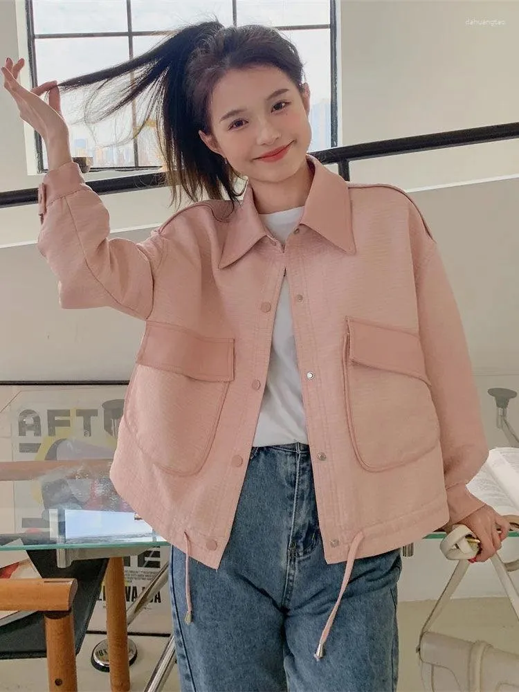 Kurtki damskie płaszcz wiosny i jesień 2023 Koreańska różowa koszulka baseballowa słodka krótka vintage top