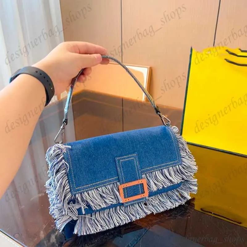 Women's Denim Bucket Bag - Quilted Distressed Fringe Shoulder/Crossbody Purse, Adjustable Strap, Drawstring Closure