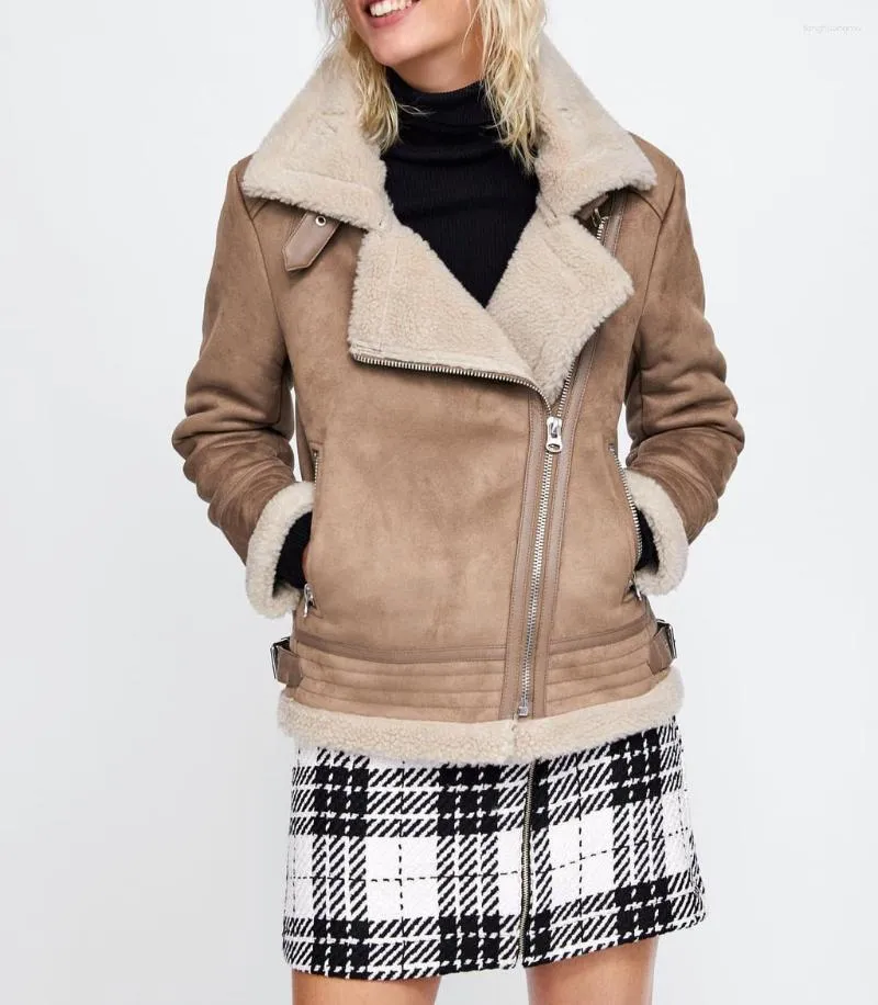 Women's Jackets Faux Shearling Sherpa Fleece Lining Double-Sided Moto Biker Jacket Winter Outwear Coats