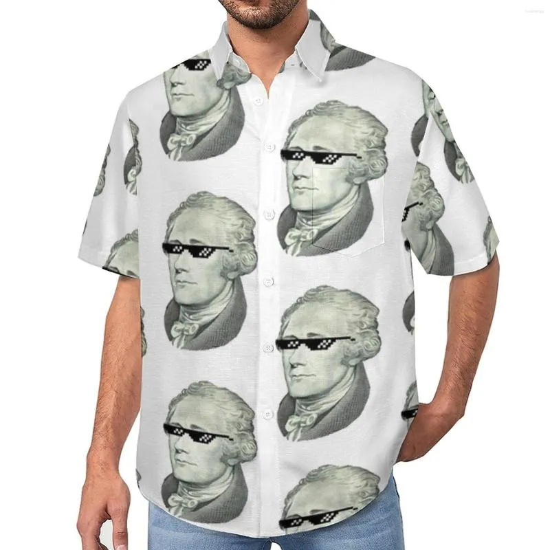 Mäns avslappnade skjortor Hamilton Musical Shirt Thug Glasses Beach Loose Hawaii Fashion Bluses Kortärmade grafiska överdimensionerade toppar