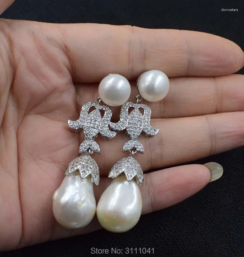 Boucles d'Oreilles Une Paire Blanc Reborn Keshi Perle D'eau Douce 13-18mm Goutte Crochet Perles En Gros FPPJ