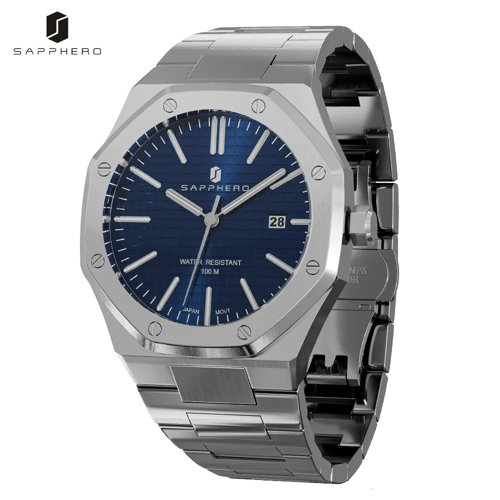 Wristwatches Sapphero Luxury Watch for Men Octagon Design 100m Waterproof Watches Tatch Business Date Luminous Quartz Clock 230802