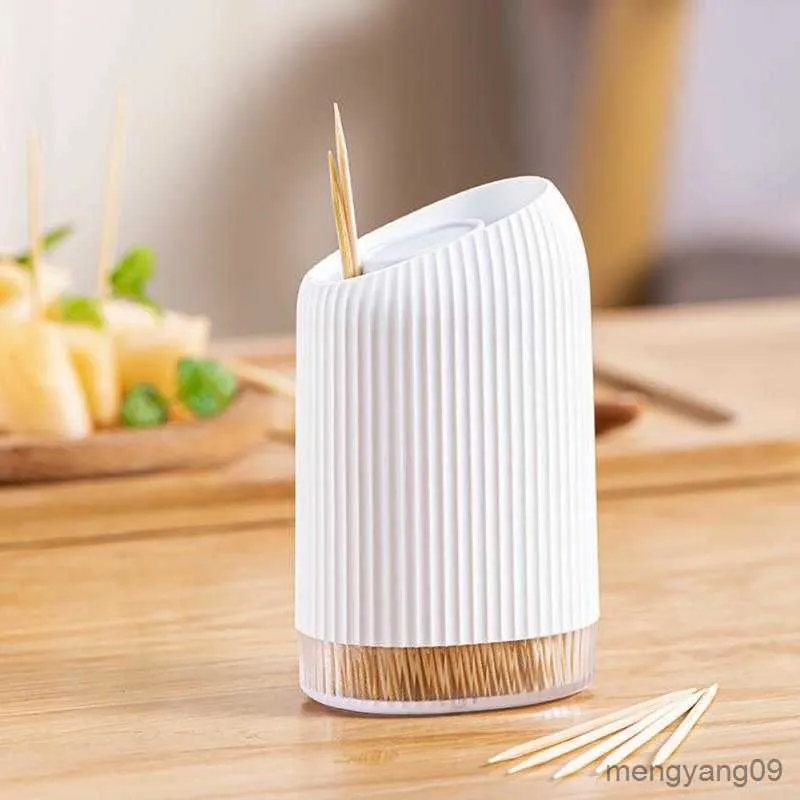 2st Tandpetare Holder Toothpick Holder Container Vattentät förvaring Glidning Tub Tube Hushåll Bord Dammtät bambu Dispenser Box R230802