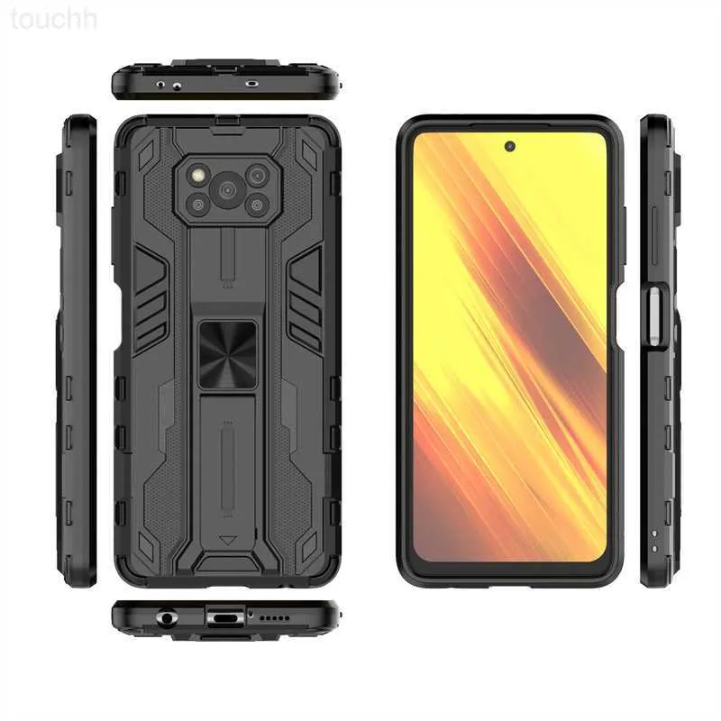 Xiaomi Poco X3 NFC M3 X4 M4 Pro Luxury Shockproof Metal Invisible Bracket Case for Xiaomi 11t 11 Lite 12x 12t Pro 13カバーL230731の携帯電話のケース