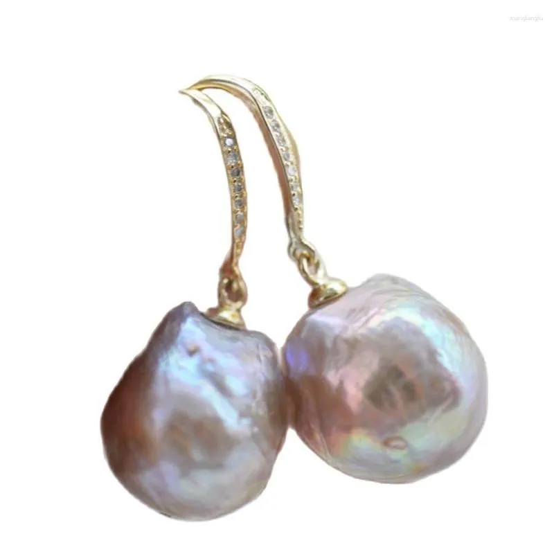 Orecchini pendenti P7485 Lustro 14mm Quasi rotondo Lavanda Keshi Edison Pearl Earring