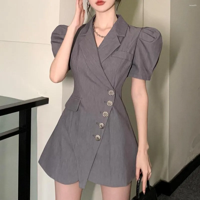 Women's Suits Elegant Single-breasted Women Long Blazers Dress Summer Slim Short Sleeve Female Mini Dresses Office Lady Casual Coats