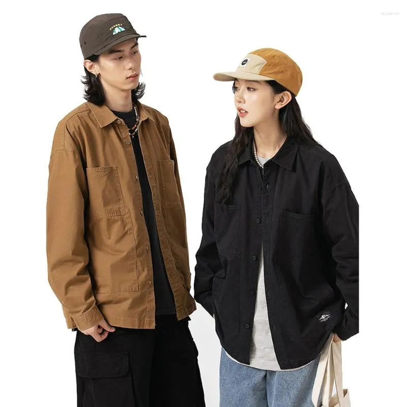Kvinnors blusar unisex skjortor kvinnor män japan streetwear mode löst avslappnad långärmad last par överdimensionerad utomhus