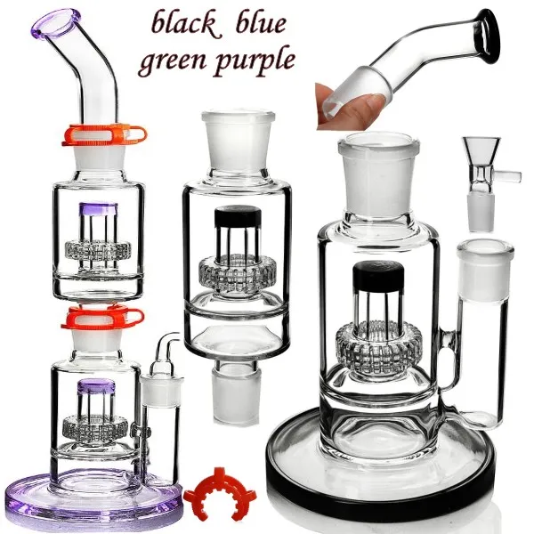 17.5 inches tall removeable purple glass bong glass water pipe oil rig recycler bong hookah straight tube hookahs 18 mm joint