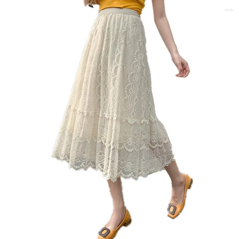 Skirts Arrival 2023 Spring Summer Women High Waist Slim Long Skirt Quality Vintage Crocheted Hollow Out Lace