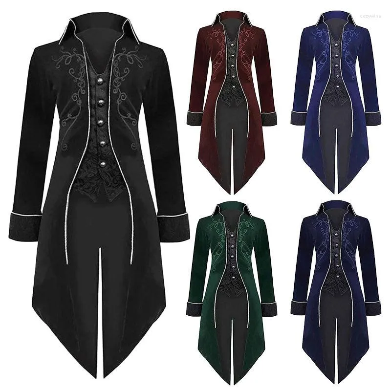 Men's Trench Coats Medieval Embroidery Jacket Steampunk Gothic Tailcoat Vintage Victorian Tuxedo Carnival Uniform Party Coat