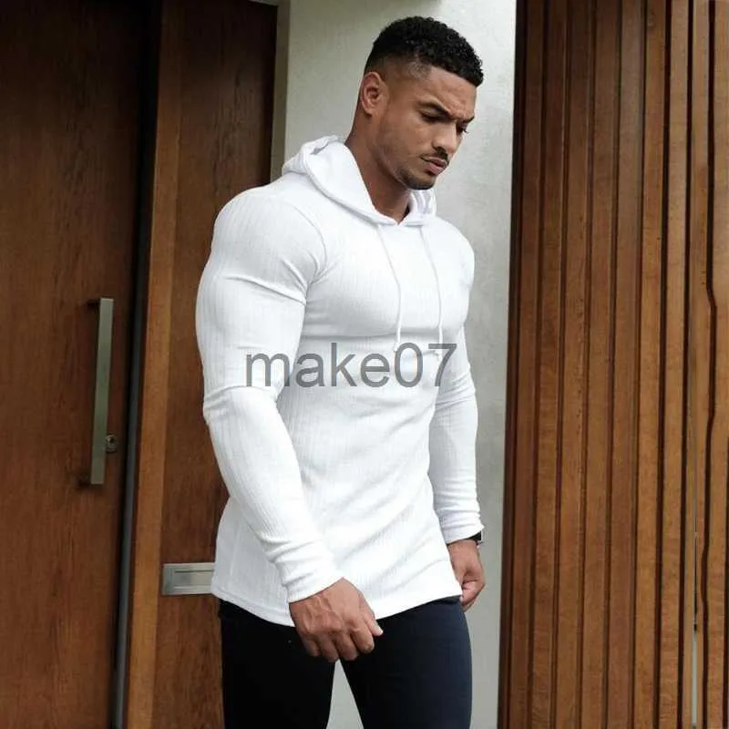 Męskie swetry Nowe wiosenne fitness z kapturem swetry mężczyźni ciepłe golf swetry Slim Fit Sports Pullover Men Sweater Gym Knitwear Pull Homme J230802