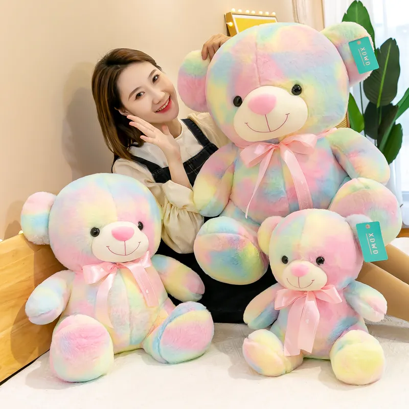 Colorful Cold Teddy Bear Stuffed Toy Big Soft Super Cute Bears Doll Pillow Baby Girlfriend Christmas Gift Decoration LT0121