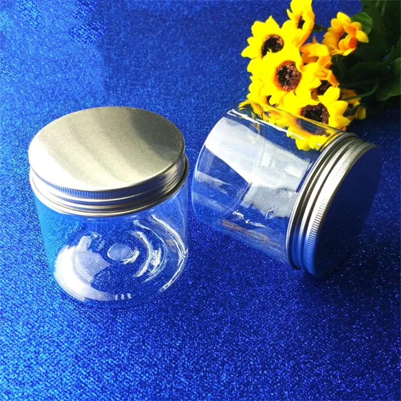 Livraison gratuite-pot de crème transparente bricolage 200g, pot PET 200g, récipient cosmétique, emballage cosmétique bouchon en aluminium