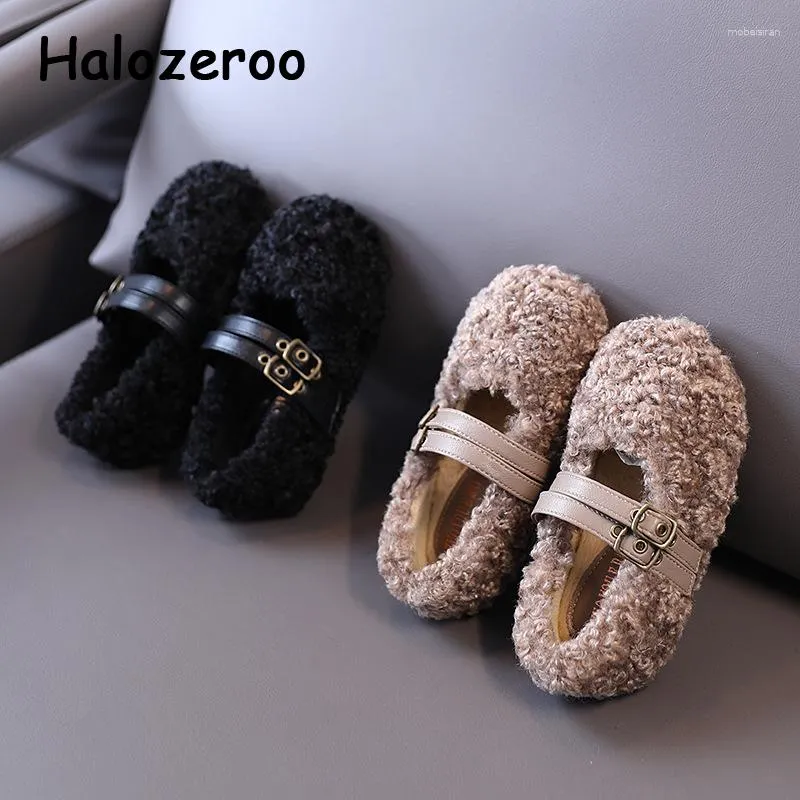 Flat Shoes Winter Kids Fur Baby Girls Princess Flats Children Dress Brand Toddler Black Fashion Party Mary Jane