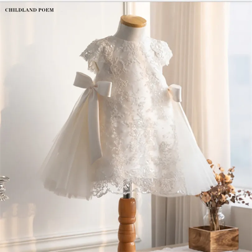 Mädchen Kleider Kinder Für Mädchen Große Schleife Spitze Prinzessin 1. Geburtstag Party Hochzeit Baby Kleid Kleinkind Taufe Taufe 230802