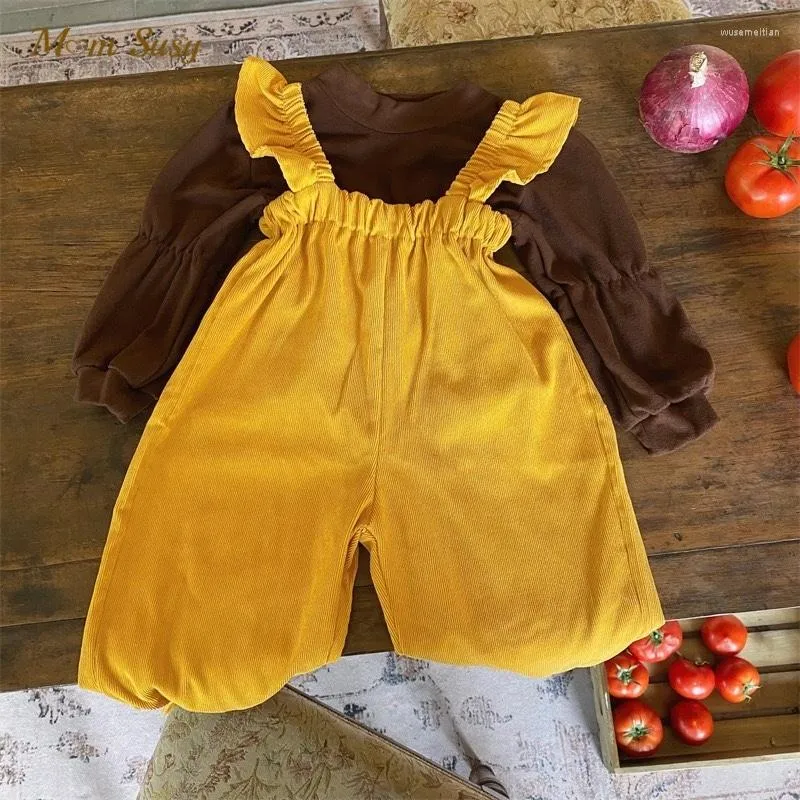 Ensembles de vêtements bébé garçon fille ensemble de vêtements coton velours côtelé ensemble pantalon sweat 2 pièces enfant jarretelle pantalon t-shirt costume 1-10Y