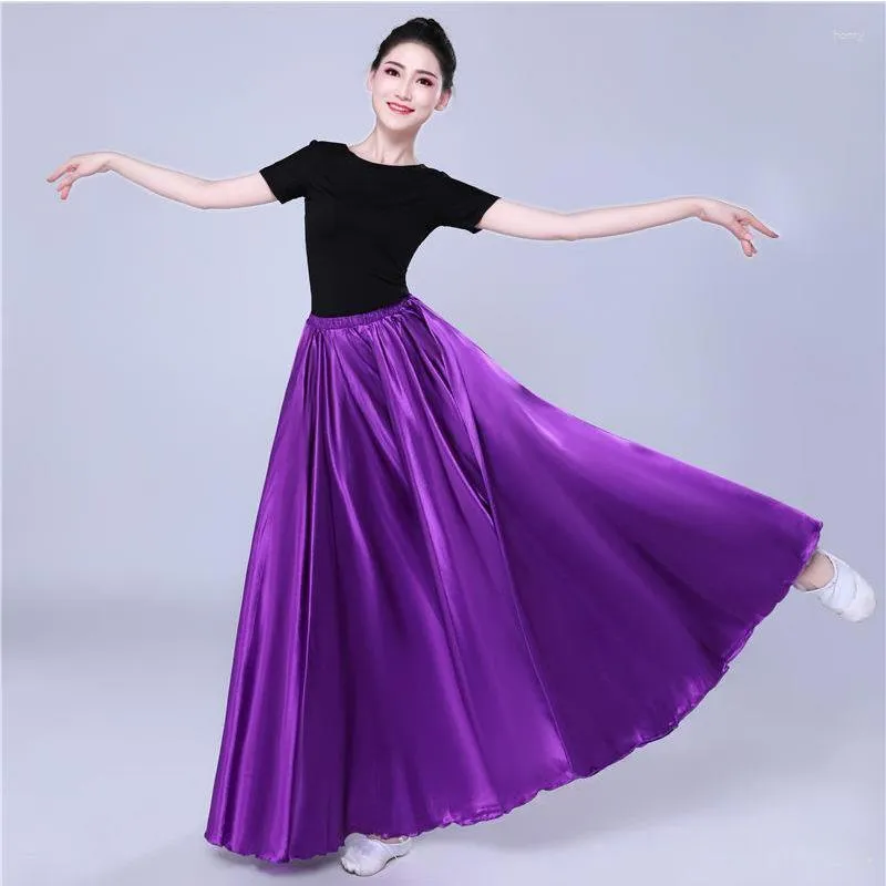 Vêtements de scène 360 degrés danse jupe équipe Performance danse du ventre Costumes pour femmes grande balançoire Satin soie gitane espagnol Flamenco