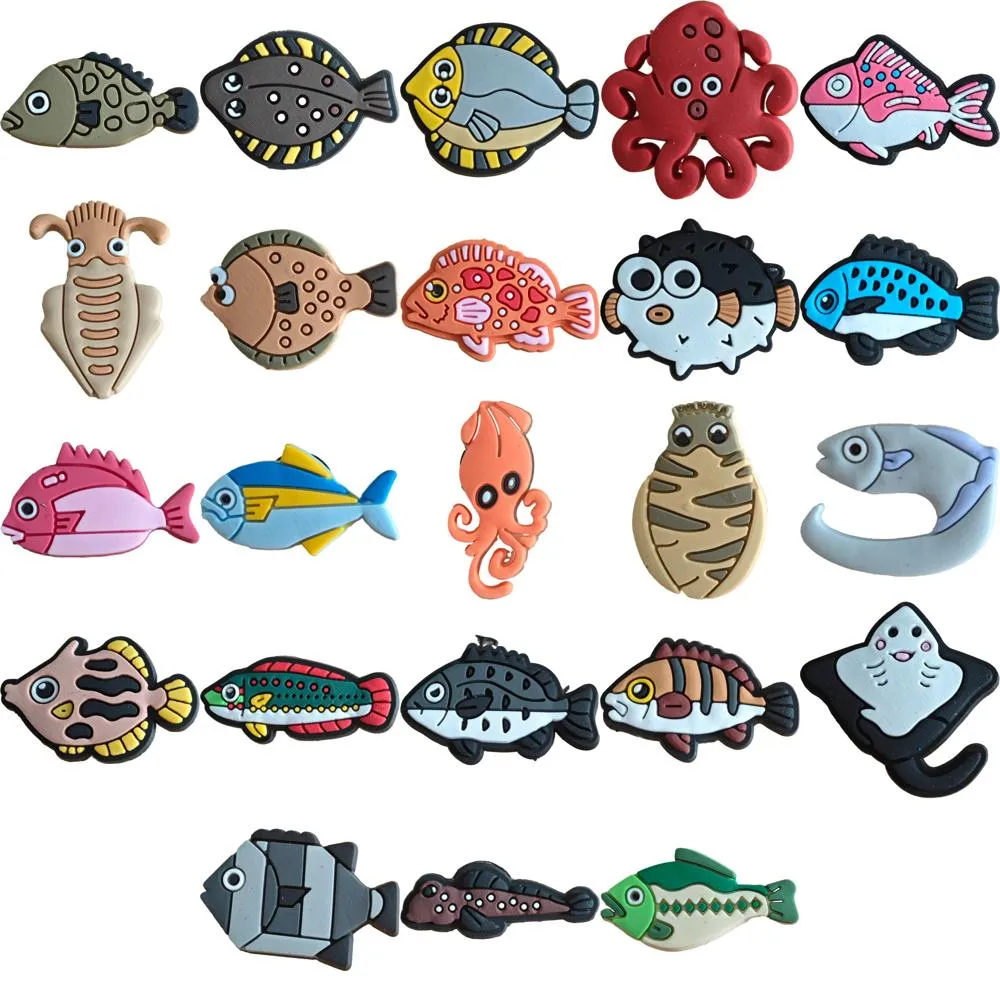 Shoe Parts Accessories Fishes Pattern Charms For Clog Jibbitz Bubble Slides Sandals Pvc Decorations Christmas Birthday Gift Party Favors Dr