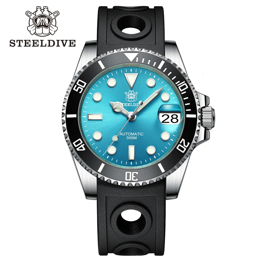 Wristwatches SD1953 Turquoise Dial Ceramic Bezel Steel NH35 Watch 41mm STEELDIVE Brand Water Ghost 300M Mens Diver Watches reloj hombre 230802