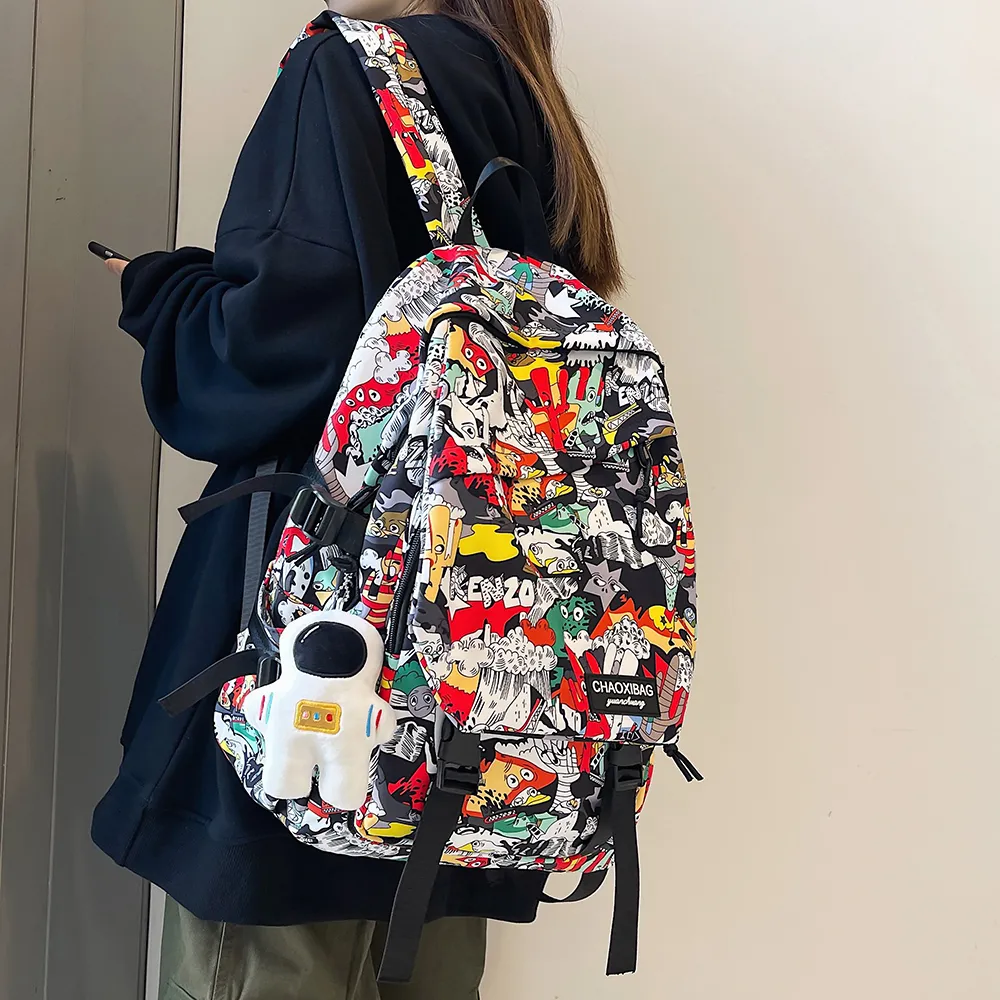 School Bags Harajuku Girl Male Bag Female Graffiti Print Men Backpack Women Book Boy Nylon Ladies Fashion Laptop Student 230801