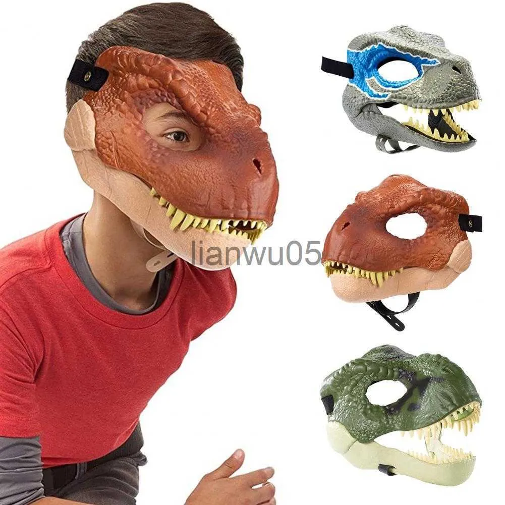 Máscaras de festa Headgear de dinossauro gravado com cores vivas Máscaras de festa de emulsão de tirar o fôlego, fantasia de dinossauro inspirada em filme para o Halloween x0802