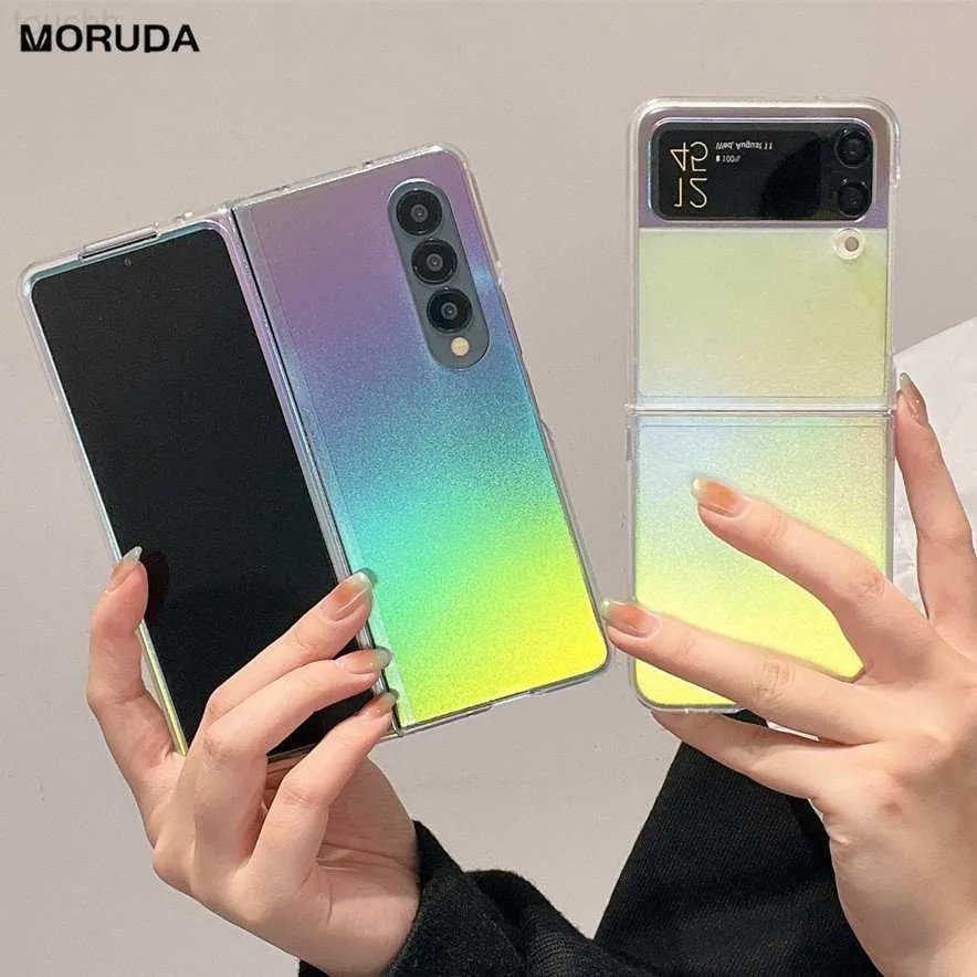 حالات الهاتف الخلوي ins Aurora ليزر Samsung Z flip3 z fold 4 zfold 3 فاخرة التدرج الشفافة الشفافة ل z flod4 z flip 4 3 l230731