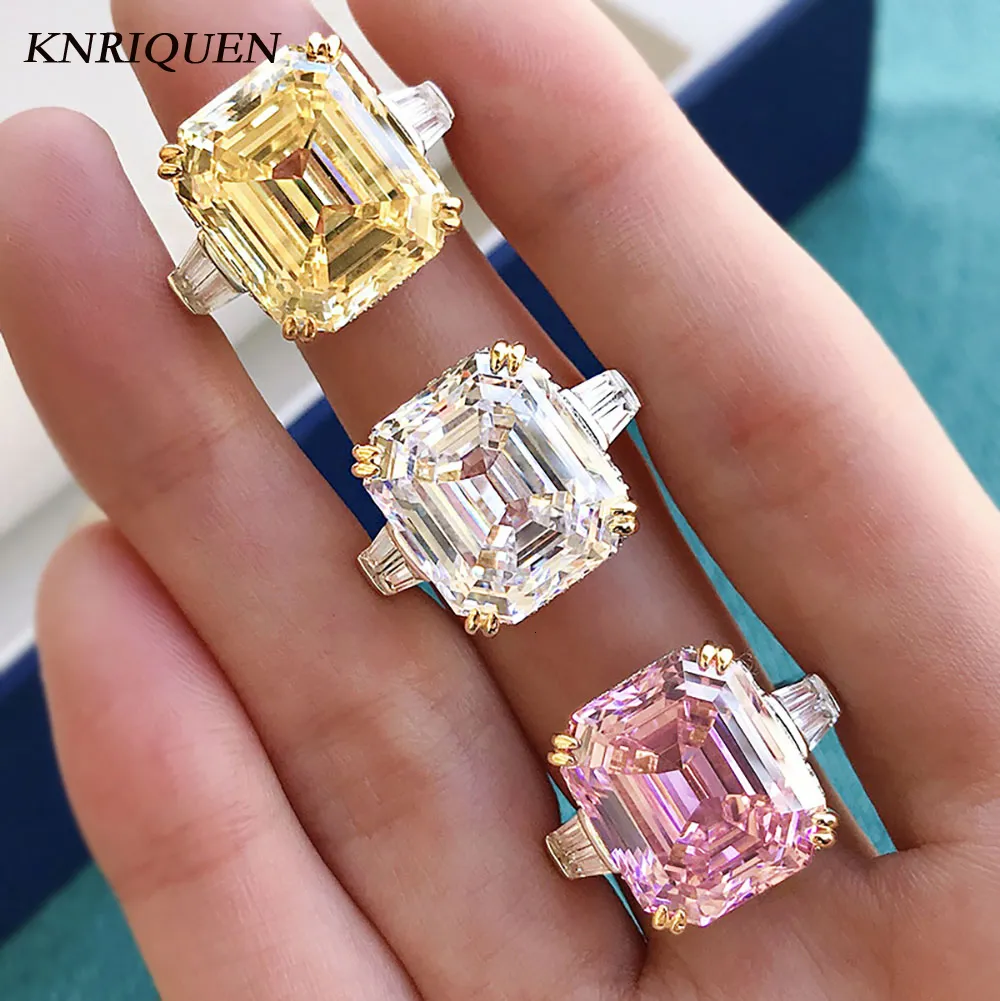 Wedding Rings Sparkling 925 Sterling Silver 13 15mm Simulated Topaz Pink Quartz High Carbon Diamond Party Big Gemstone Ring for Women 230802