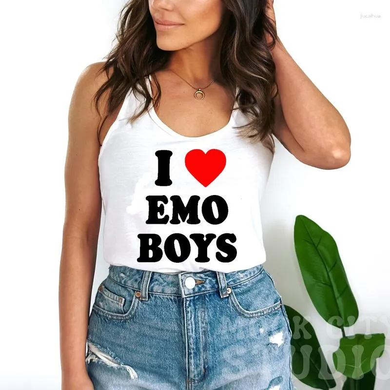 Serbatoi da donna I Love Emo Boys Canotte da donna Bianco Abiti da festa sexy Moda per adolescenti O Collo Gilet senza maniche Abbigliamento da allenamento causale Y2k