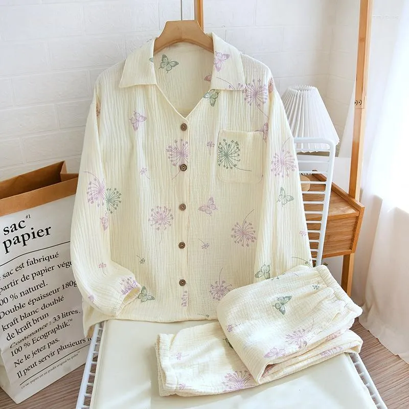 Women's Sleepwear Pajamas Autumn Spring Long Sleeve Soft Set Cute Butterfly Cartoon Pyjama Woman Home Nightwear Cardigan