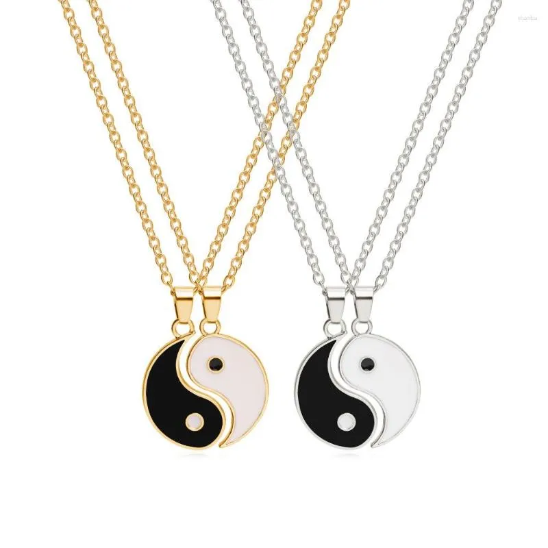 Chaînes Style chinois rétro collier mode bijoux Couple pendentif créatif Tai Chi potins rond fleur BFF amitié