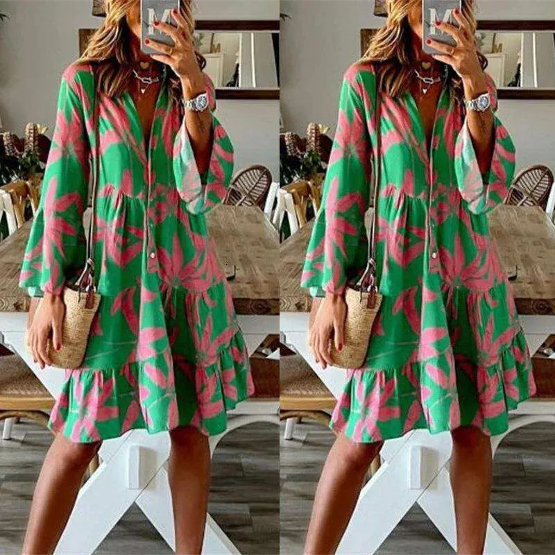 Flare Mid-length Women's dress with Long Sleeves for Autumn and Winter