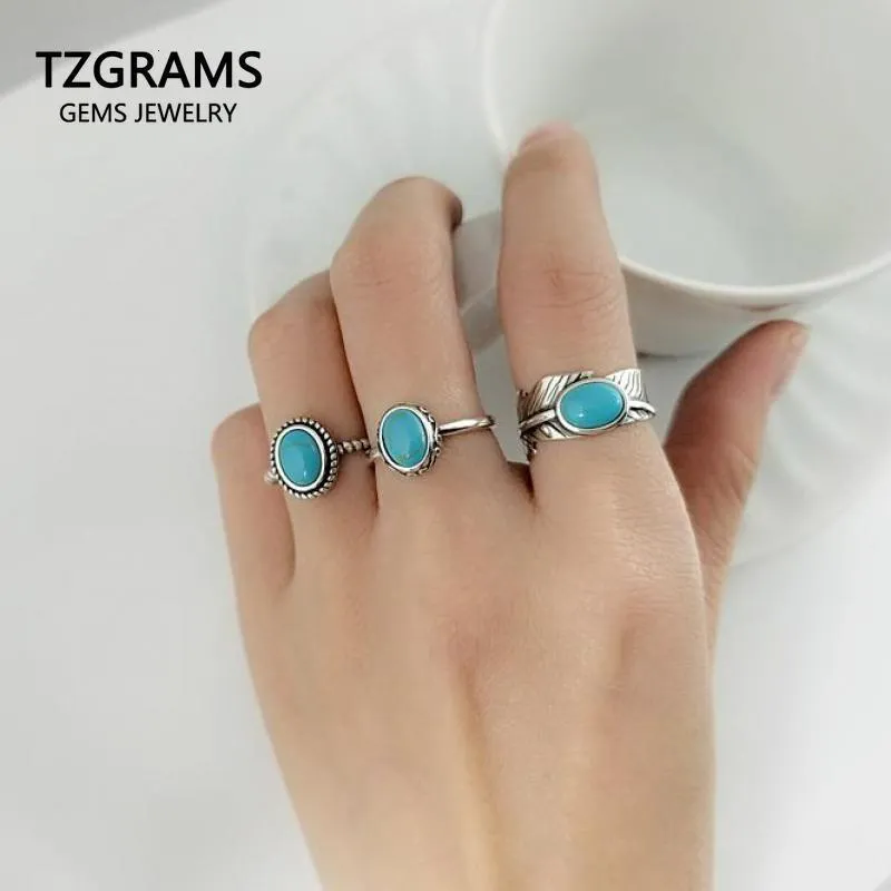 Save Big on Bulk Turkish Turquoise Rings 925 Sterling Silver Gemstone Rings  For Women: Turquoise Stone Leaf Design Adjustable Ring, Vintage Style,