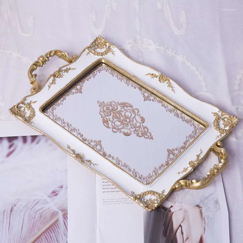 Bols Style européen rétro résine miroir plateau décoration mariage gâteau aux fruits bijoux plaque décorations pour la maison stockage ornements