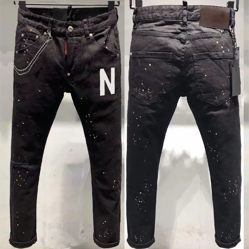 Svarta jeans för herr designer byxor kvinnor hombre brev stjärna broderi lapptäcke pantaloner nödställda rippade streetwear byxor