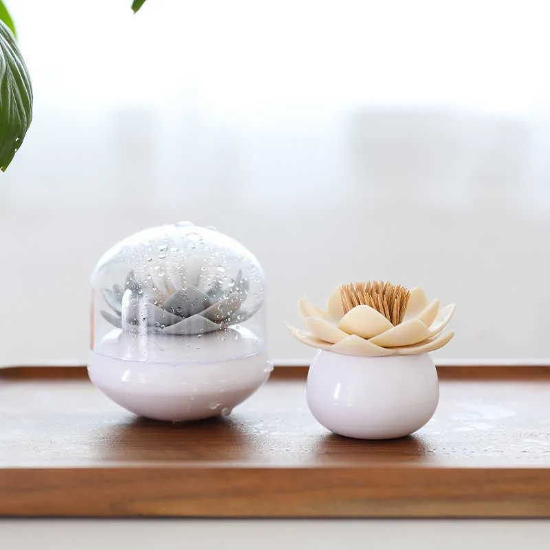 2st Toothpick Holder Cotton Swab Storage Container Creative Dammtät Portable Lotus Flower Tandpetare Holder för hemlagringslåda