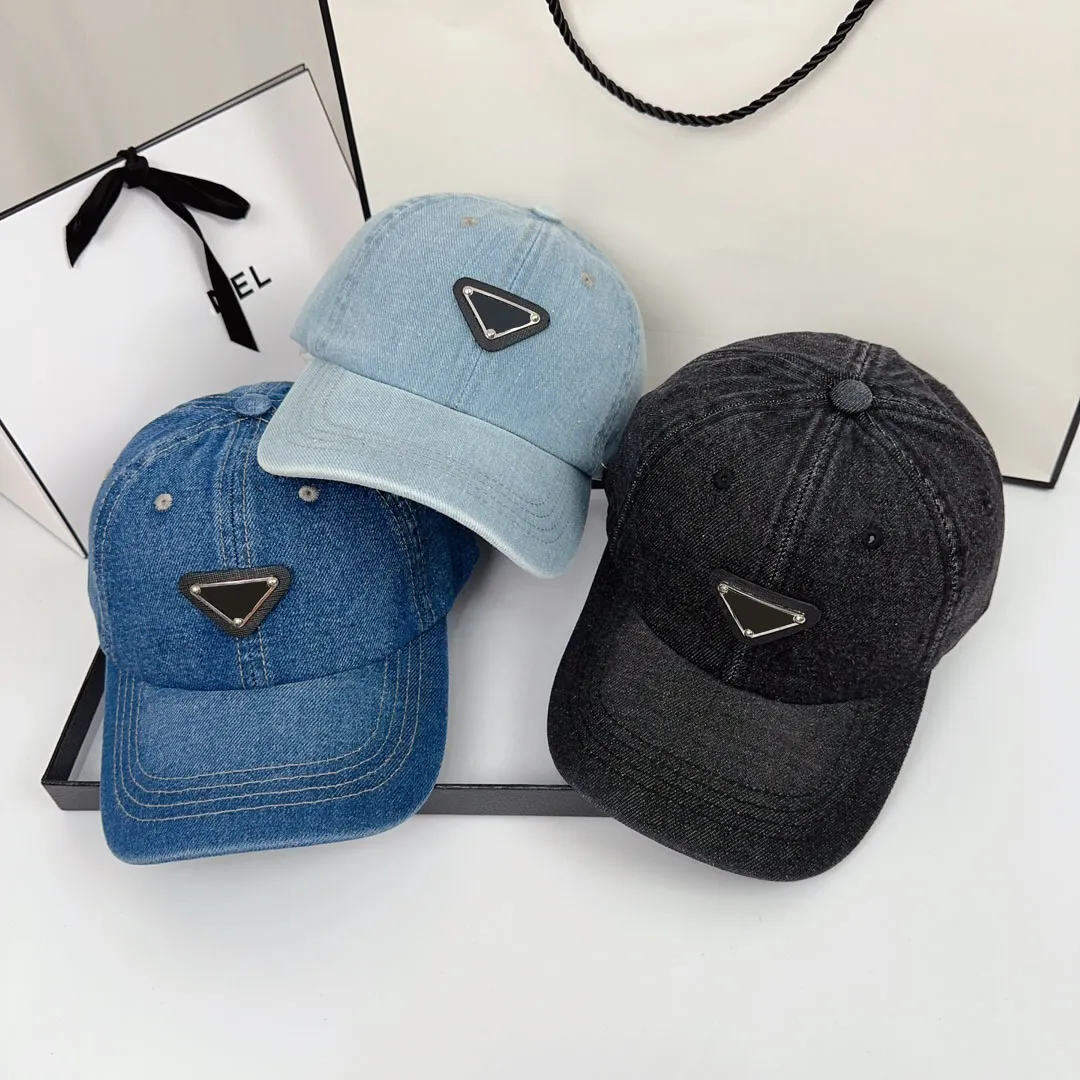 Denim Material Masculino Estilo Esportivo Designer Boné Bola Feminino Férias de Verão Pára-sol Triângulo Impressão de Letras Tamanho Ajustável Casquette