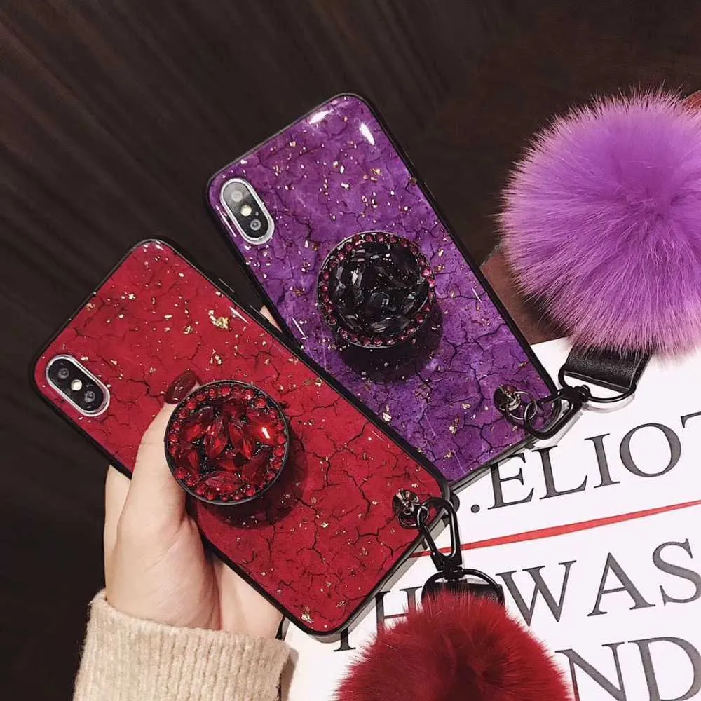 Étuis de téléphone portable pour iPhone 12 13 11 PRO X XS MAX XR Samsung S21 S22 S20 S10 Plus Note 20 9 10 Diamond Cute Fox Pompom Flake Marble Cover Case L230731